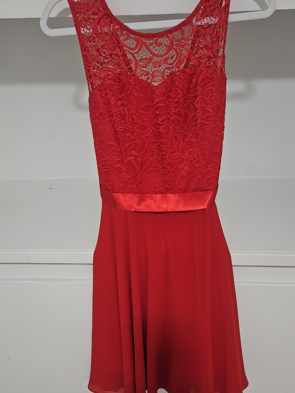 Red Lace Bodice Fit & Flare Dress - Evening Dress